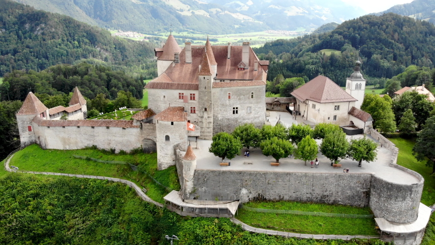 Aerial view of Gruyere castle, Switzerland