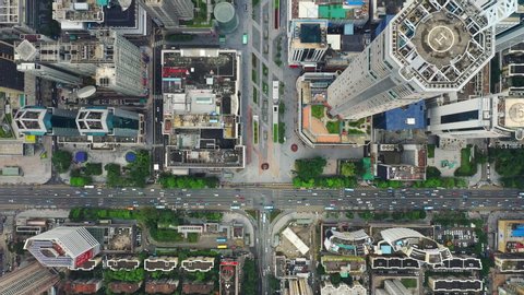 day time shenzhen city downtown famous traffic street aerial topdown panorama 4k china