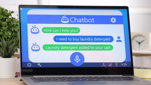 Chatbot online help chat on a laptop computer.
