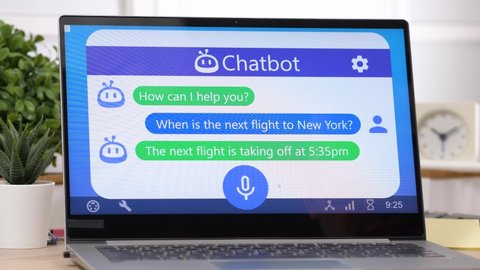 Chatbot online help chat on a laptop computer.