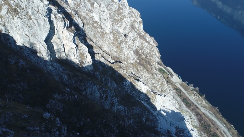 Aerial view of a church located on a mouintain cliff