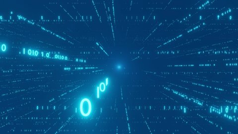 The span of the camera in a bright abstract binary space. Digital fly binary code background loop. Data binary code network. 4K loop animation. Blue version. 