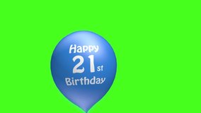 Green Screen Chrome Key of a Balloon flying in and out of shot saying Happy 21st Birthday, biryhday balloons. - Powered by Shutterstock - Get 15% off with code: PIKWIZARD15