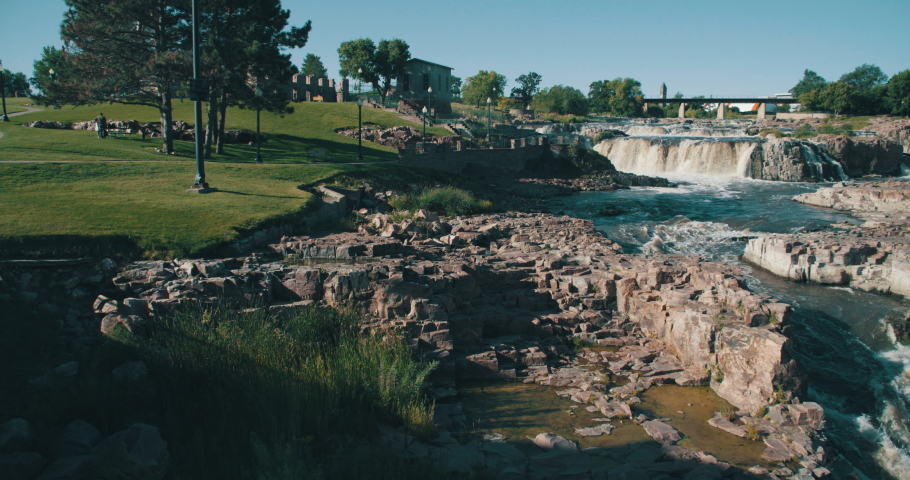 Historic water fall in Sioux Falls, South Dakota city in mid west United States.