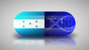 Animation of the national pharmaceuticals of Honduras. Drug production in Honduras. National flag of Honduras on capsule with gene animation