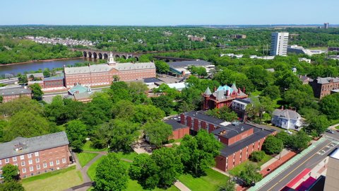 New Brunswick, NJ/United States - May 21, 2019: beautiful aerial shots of the Rutgers University campus in downtown New Brunswick, NJ. 