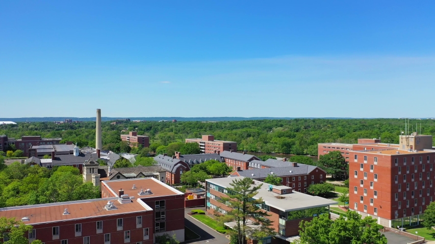New Brunswick, NJ/United States - May 21, 2019: beautiful aerial shots of the Rutgers University campus in downtown New Brunswick, NJ.  | Shutterstock HD Video #1036711553