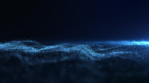 Futuristic digitally generated motion graphic particles wave flowing abstract in cyber space technology de-focus background
