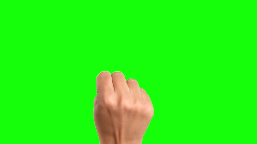 Closeup view of beautiful female hand raising up two fingers cheerfully. Woman making peace gesture isolated on green chroma key background. Real time 4k video footage.