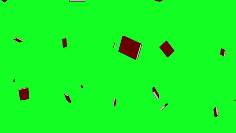 Red books falling on the green screen or chroma key.
Concept of knowledge rain or back to school. Ideal for bookstores, publishers, libraries,college,study.Texts background abstract 3d animation in 4k