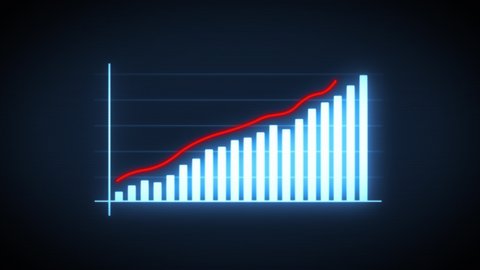 Business Growth And Success Arrow Infographics/
4k animation of a business infographics with rising arrow and bar stats appearing, symbolizing growth and success, with glitch and noise digital effects