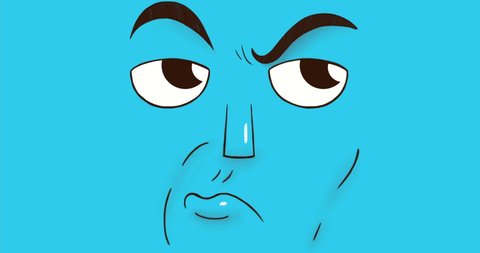 Hand drawn animation of a doubtful face isolated on blue background. Seamless loop cartoon.