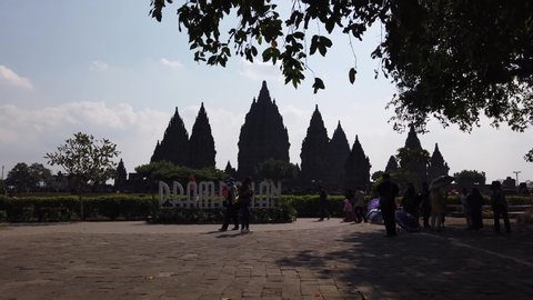 Jogjakarta / Indonesia - July, 1st 2019: Established Shot of Candi Prambanan (Prambanan Temple), Hinduism Temple in Java