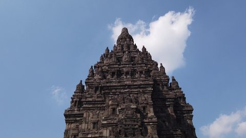 Jogjakarta / Indonesia - July, 1st 2019: Established Shot of Candi Prambanan (Prambanan Temple), Hinduism Temple in Java
