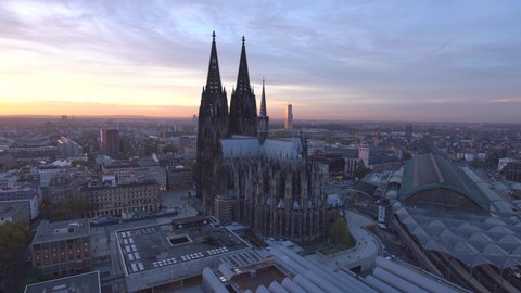 Cologne Cathedral from a Drone at Sunset and Night 