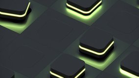 Simple loop animation of rounded cubic shapes pattern with glowing line. Motion forms with rotate and up-down movement 3d render. - Powered by Shutterstock - Get 15% off with code: PIKWIZARD15