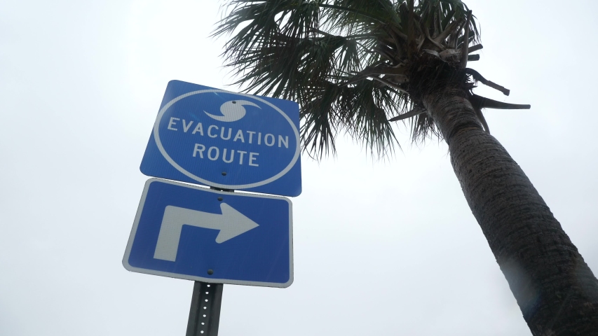 Myrtle Beach, South Carolina / USA - September 5, 2019: Hurricane Evacuation Sign During Hurricane Dorian