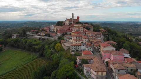 Panoramic view of the Monferrato langhe region, near Calosso town, Costigliole d'Asti, Piedmont, Italy.