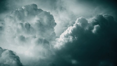 Travel into the sky flying through black clouds.Stormy cloudscape background. Dense thunderclouds texture. Representation of ascent to heaven, time lapse, view from a drone in slow motion.Animation 3d