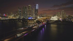 Beauty aerial video Downtown Miami twilight 4k