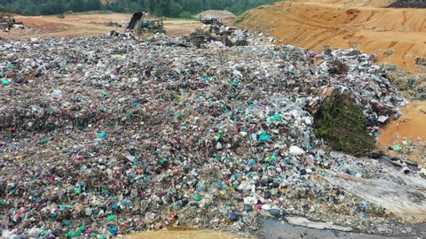 Plastic pollution environmental problem. Garbage is not recycled but instead dumped at huge landfills in Malaysia 