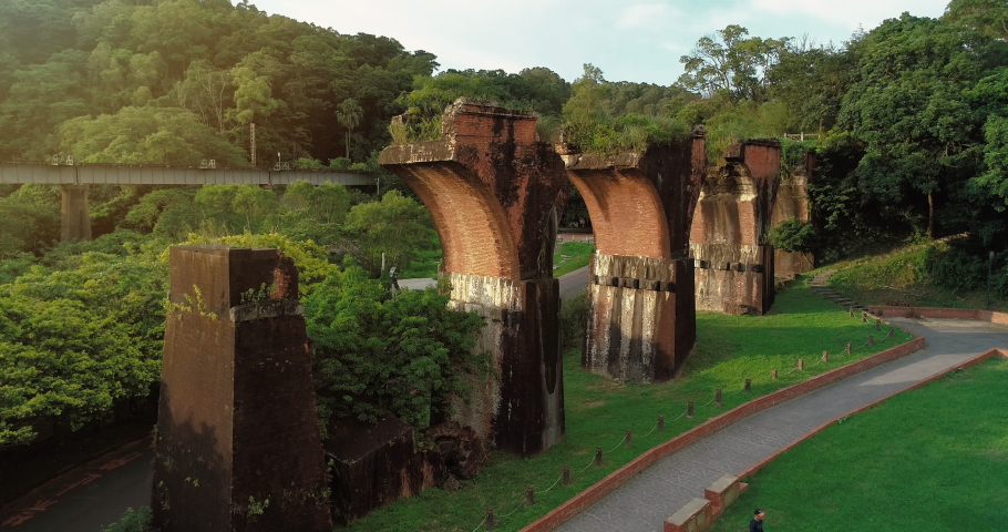 Aerial shot of Ruins of Long-teng Bridge, Miaoli County, Taiwan