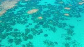 Aerial video clip of coral reef. Shallow coral reefs are succeptible to climate change 