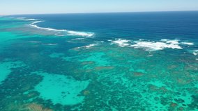 Aerial video clip of coral reef. Shallow coral reefs are succeptible to climate change 