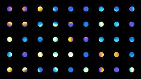 Moving polka dot pattern. Psychedelic animated abstract shapes on black background. Looping footage.