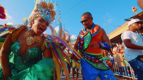 Willemstad / Curaçao - 03 03 2019: People dancing in the Gran Marcha parade at Carnival, Curacao, Dutch Caribbean