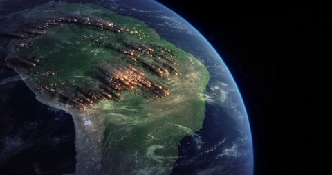 Amazon Rainforest Fire From Space. Satellite View Shows a Lot of Fires Burning in the Brazilian Amazon Forest. Massive Wildfire Rips Through Parts of the Amazon.