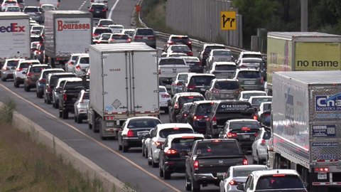 Toronto, Ontario, Canada September 2019 Epic highway traffic jam and gridlock across the city in rush hour commute
