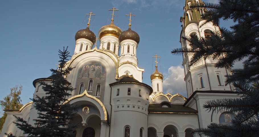 The building of the orthodox church of Alexander Newsky was financed by a russian oligarch. Russia, Moscow, Europe, Summer 2019, Blackmagic Pocket Cinema Camera 4K, Stock Footage, photo, 4Kp50, Raw