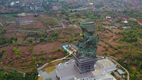 Aerial view of massive statue of Hindu god Garuda in southern Bali, Indonesia.