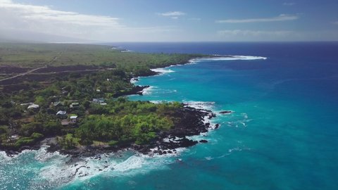 Aerial view of the rocky lava west coast ofthe Big Island, Hawaii