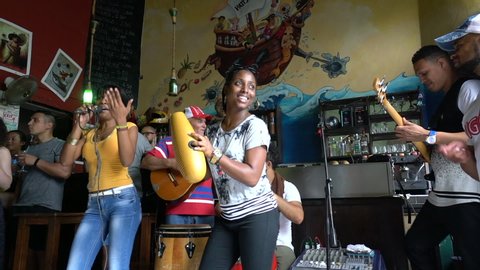 Havana, Cuba - May; A local band performing in a bar in Havana, Cuba. With audio