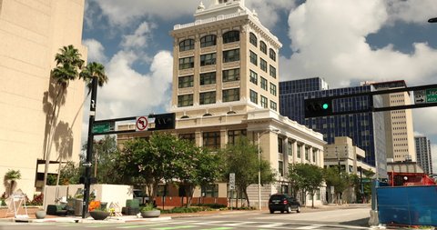 City intersection and government building in downtown Tampa Florida USA