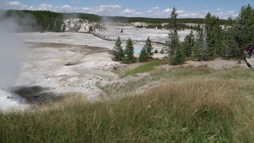 USA, YELLOWSTONE NATIONAL PARK-CIRCA AUGUST 2019--unidentified people inside the park
