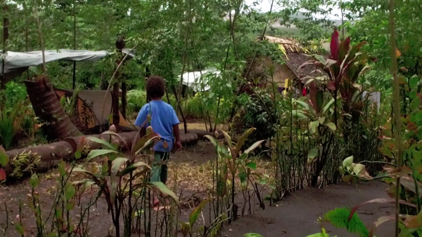 Small kid running in the jungle