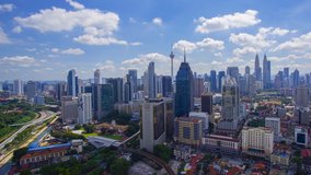 4K Timelapse of Kuala Lumpur city with dramatic cloud movement. Pan Right effect