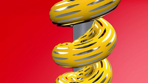 Turning metal rope repeated movement of a string on a glassy colorful background. Shiny spring motion background with colorful walls. Oddly satisfying loop able seamless animation of a spring