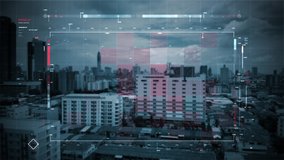 Aerial view scenic landscape of the city and drone user interface with graph bar scale for cyber and futuristic concept with dark and grain processed - Powered by Shutterstock - Get 15% off with code: PIKWIZARD15