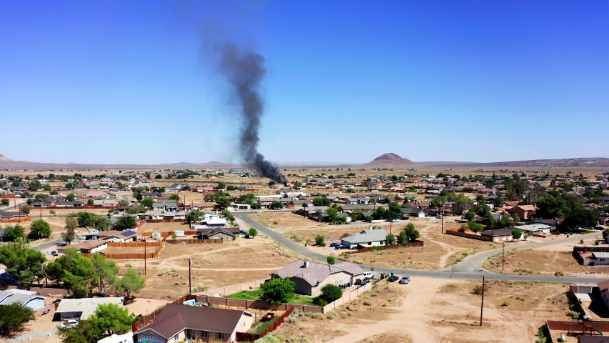 Flying Toward Pillar of Black Smoke in California City, Mojave Desert