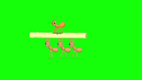 Ants carrying a stem of grass. Animated Motion Graphic with green screen chroma key. 