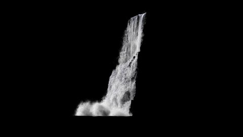 waterfall texture seamless loop, 4k, isolated on black with alpha, foam and mist, looped, side view