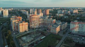 Aerial video of the morning city. The old city of Vladimir from above. Russia.
