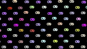 Gaming symbol pattern of colorful video game controllers in a geometric animated mosaic on a black background - Powered by Shutterstock - Get 15% off with code: PIKWIZARD15