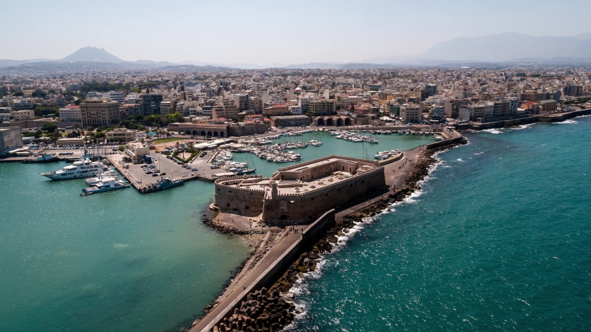 Aerial View of Heraklion, Koules, Rocca a Mare Fortress, Irkalio, Crete, Greece