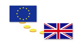 EU and UK trade, export, import and finances - video animation (with a transparent background/alpha channel) 