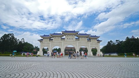 Taipei, Taiwan- 8 June, 2019: Unidentified people visited Liberty Square main gate of Chiang Kai-Shek Memorial Hall in Taipei, Taiwan. the famous landmark with popular travel of tourists visiting Taiw